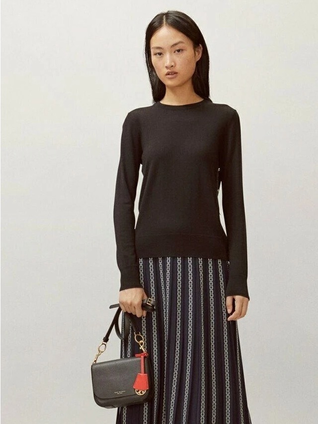 Tory Burch Nwt Madeline Pullover Sweater Womens Sz Small Black 100% Merino Wool